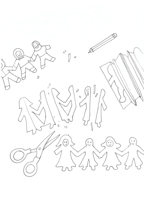 100 Women Challenge — 7 - The Children's Train — Ink drawing by Roberta Gattel