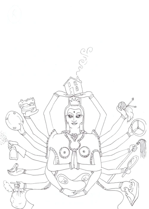 100 Women Challenge — 37 - The Feminine Mystique — Ink drawing by Roberta Gattel