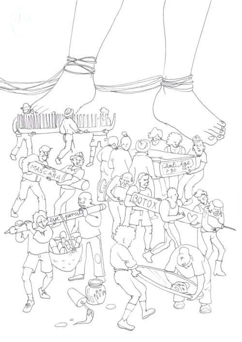 100 Women Challenge — 40 - The Myth of Beauty — Ink drawing by Roberta Gattel