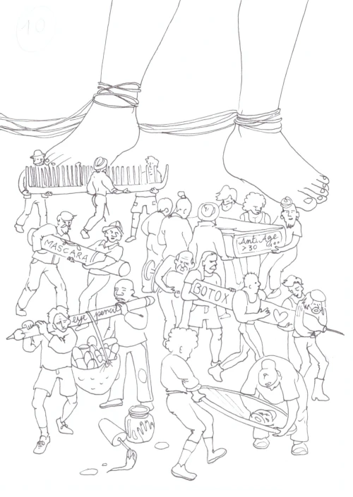 100 Women Challenge — 40 - The Myth of Beauty — Ink drawing by Roberta Gattel