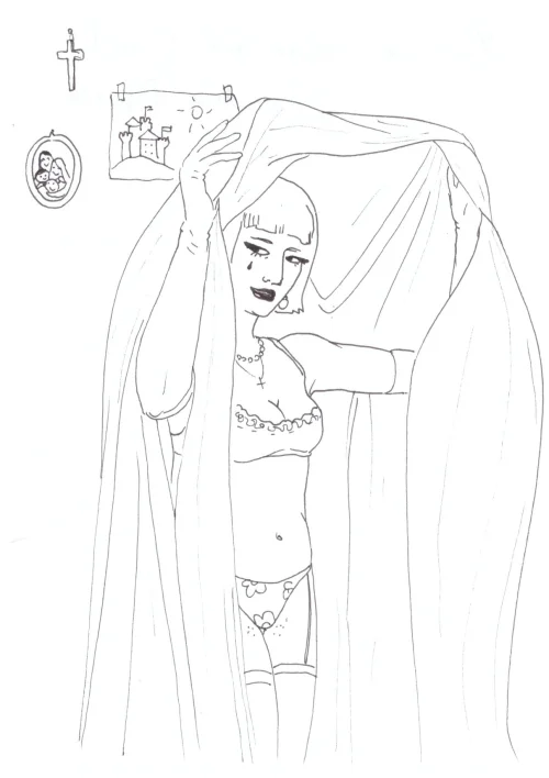 100 Women Challenge — 63 - The Widows of Thursday — Ink drawing by Roberta Gattel